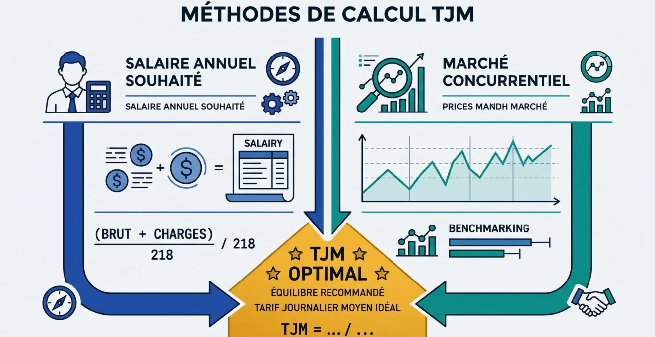 Comparaison visuelle des deux méthodes de calcul du Taux Journalier Moyen en portage salarial.